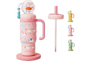 FRAGRANTGARDEN Stainless Steel Whale Fountain Tumbler with Handle, Drinking Cup with Whale Squirt, 24oz Whale Water Bottle Two Silicone Soft Tip, Leak-Proof Whale Fountain Tumbler for Kids Teens Adults (A-Pink)