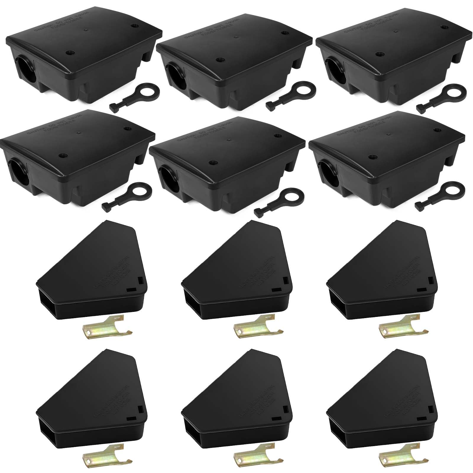 Photo 1 of 12 Pack Key–Required Rat Bait Stations & Mouse Bait Stations – 6 Large & 6 Compact, Lockable Weather–Resistant Plastic for Indoor & Outdoor – Keeps Children & Pets Safe(Square + Triangle)