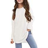 Girls Thumb Holes Long Sleeve Shirts Kids Crewneck Hem Loose Tunic Tops 5-14 Years
