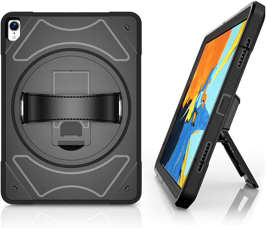 JOAAO iPad Pro 11 Hard Case Protective Heavy Duty Cover Compatible for Apple iPad Pro 11, Shockproof Drop Resistance Anti-Slip Cover (iPad Pro 11 inch 2018, Black)