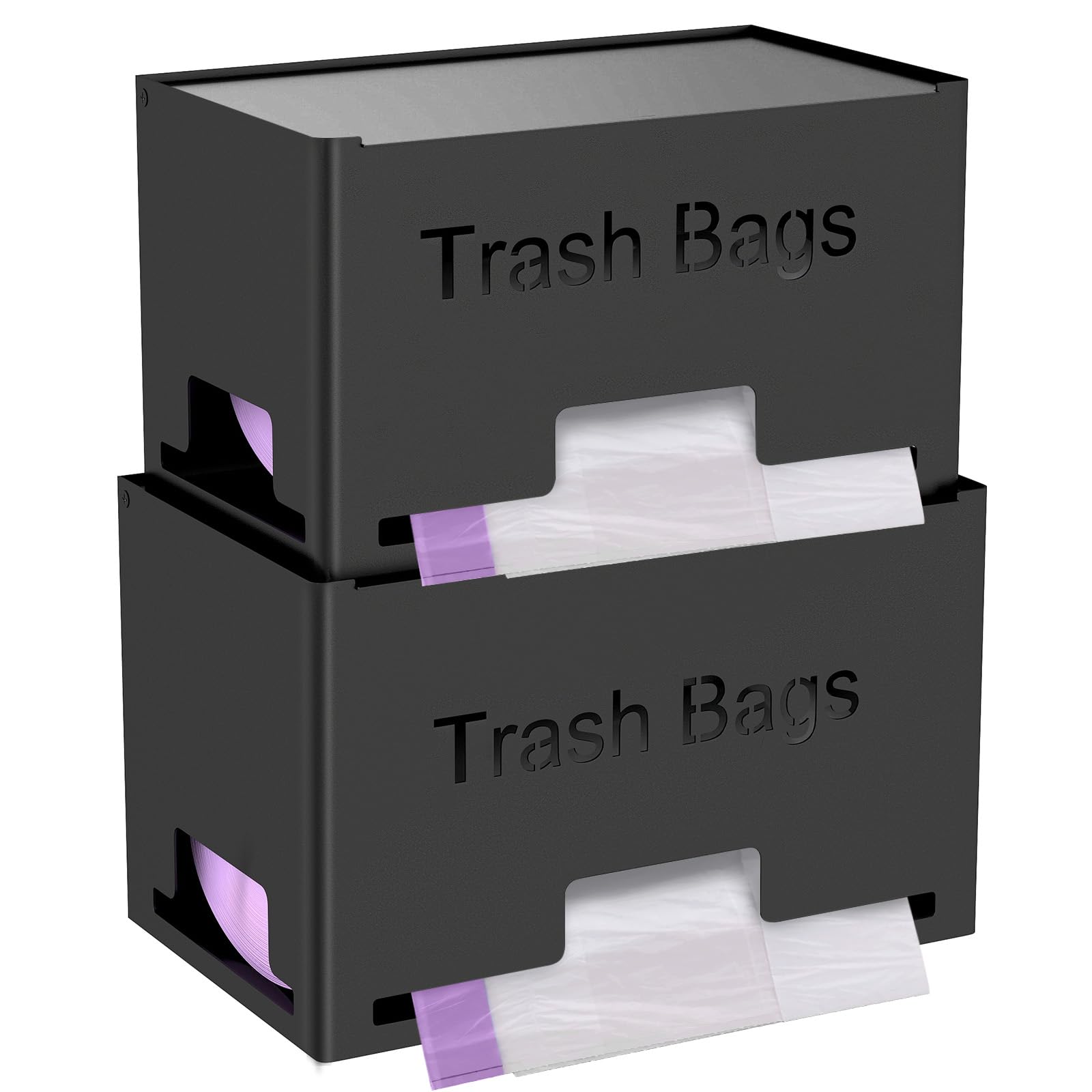 Photo 1 of STWWO 2-Pack Trash Bag Holder Dispenser, Stackable Garbage Bag Dispenser, Extra Large Trash Organizer for Kitchen Laundry Under Sink, Wall Mounted or Freestanding, Metal Black