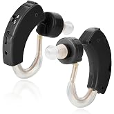 Digital Hearing Amplifiers - Set of 2 Small BTE Sound Amplifiers, a Behind the Ear Personal Amplification Device and Sound Enhancer Aids with Noise Reducing Feature for Adults, Seniors &amp; Women, Black