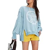 Oversized Graphic Sweatshirts Women Y2k Crewneck Vintage Long Sleeve Shirts Drop Shoulder Jacket Sweater