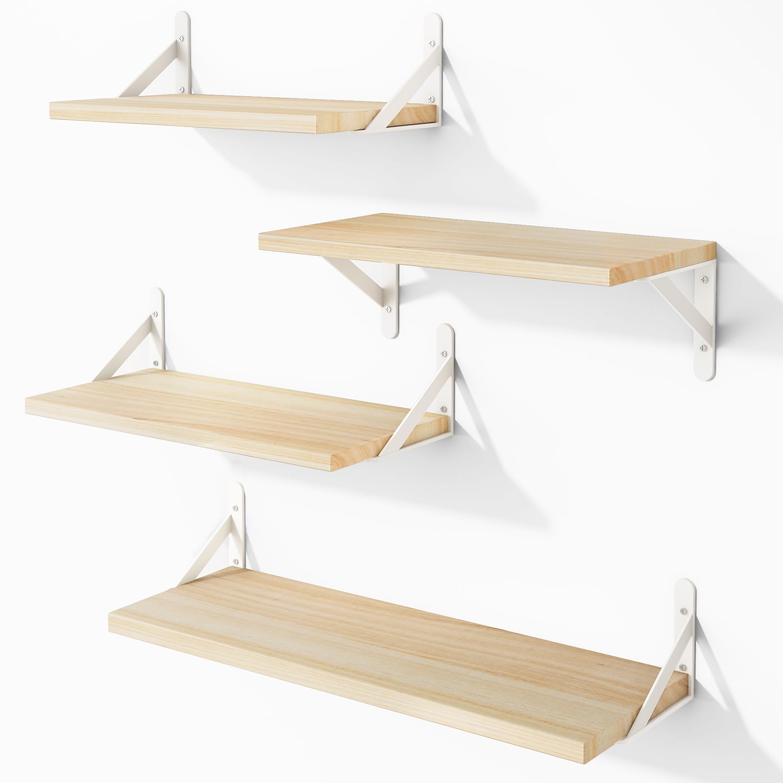 Photo 1 of YGEOMER Floating Shelves for Wall, Different Sizes Natural Wood Wall Shelves for Living Room, Bathroom, Bedroom, Kitchen, Home Decor (Set of 4)