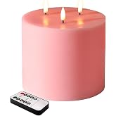 Girimax Pink 3 Wick Flameless Pillar Candle with Remote | 6x6 in Large Flickering LED Candle, 2 AA Battery Powered, Real Wax Coating, Home Accent Decor, 1 Pack
