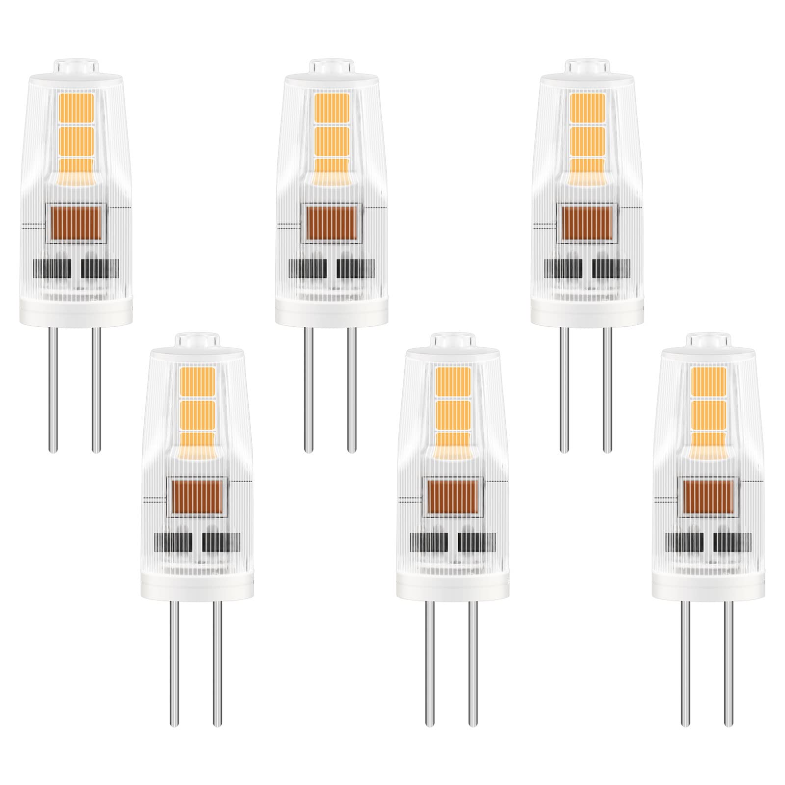 Caldarax 6 Pack G4 LED Bulbs 2W, AC/DC 12V, Equivalent to G4 20W Halogen Bulb, Warm White 3000K, 200LM, Non-Dimmable, Bi-Pin Base Energy Saving Bulb, for Home Lighting, Chandelier, Cabinet — image 1