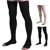 Doc Miller Thigh High Open Toe Compression Stockings 30-40mmHg for Men and Women, Varicose Veins, Pregnancy Support