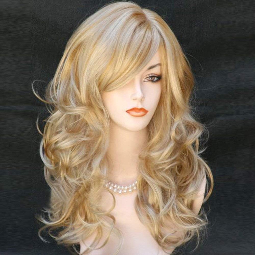 Long Blonde Wigs Synthetic Hair 24inches Curly Wigs Cosplay Costume for women