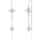 Sterling Silver Dangle Earrings for Women| Threader Drop Silver CZ Star Dangle Earrings for Women Teen Long Dangle Earrings Prom Threader Tassel Cubic Zirconia Jewelry Gifts