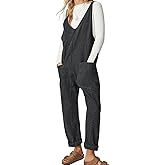 EXLURA Womens High Roller Denim Bib Jumpsuits Casual Loose Sleeveless Baggy Overalls Jeans Pants Jumpers with Pockets