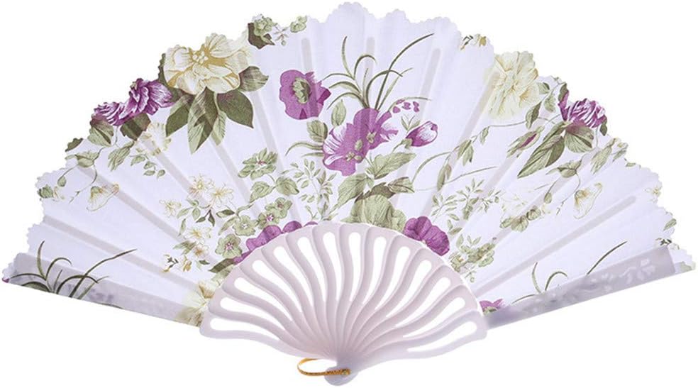Konxxtt Floral Folding Hand Fan Vintage Handheld Folding Fan with Different Flower Patterns Fabric Folding Fan for Wedding Dancing Party(Purple,24cm/9.44")