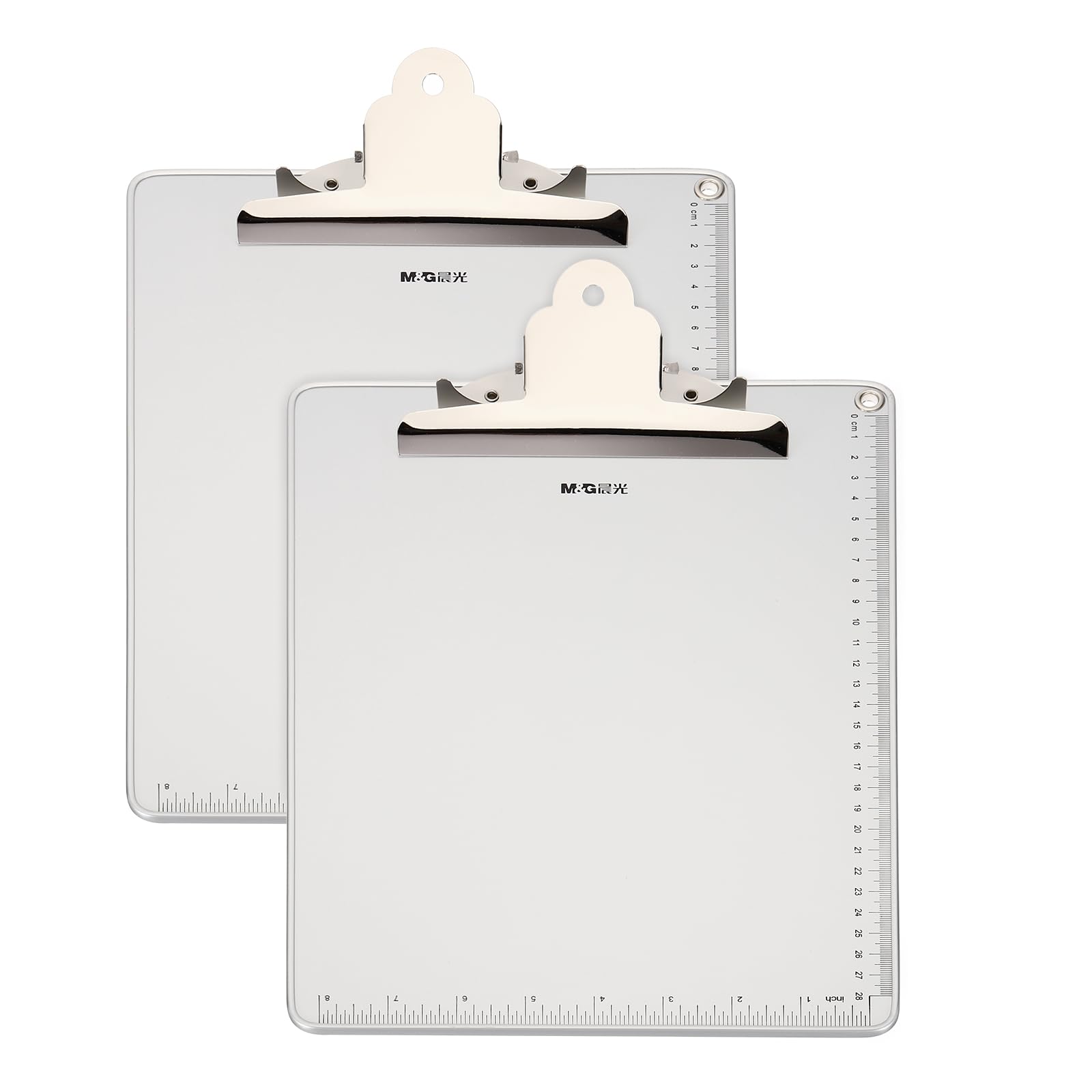 M&G Aluminum Clipboards 12.5 x 9 Inch, 2pcs Clip Boards with Low Profile Butterfly Clip Hold A4 Letter Size Paper Sheet for Office, Silver Tone