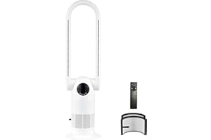 Ocean Loong Bladeless Tower Fan and Air Purifier in one, 90° Oscillating Bladeless Fan with Remote, Touch,Tilte Head, 9H Timer, Floor Fans for Bedroom Home, 38.6inch AC68P White