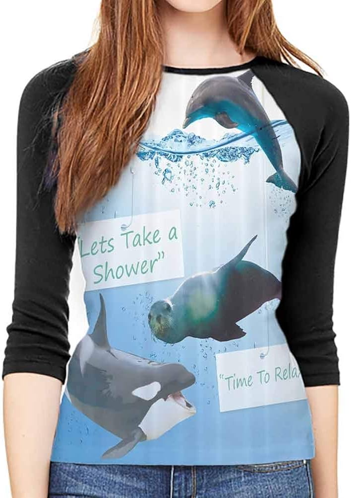 QIAOQIAOLO Funky Decor Women's Blouse 3/4 Sleeve Breathable Slim-fit Teens