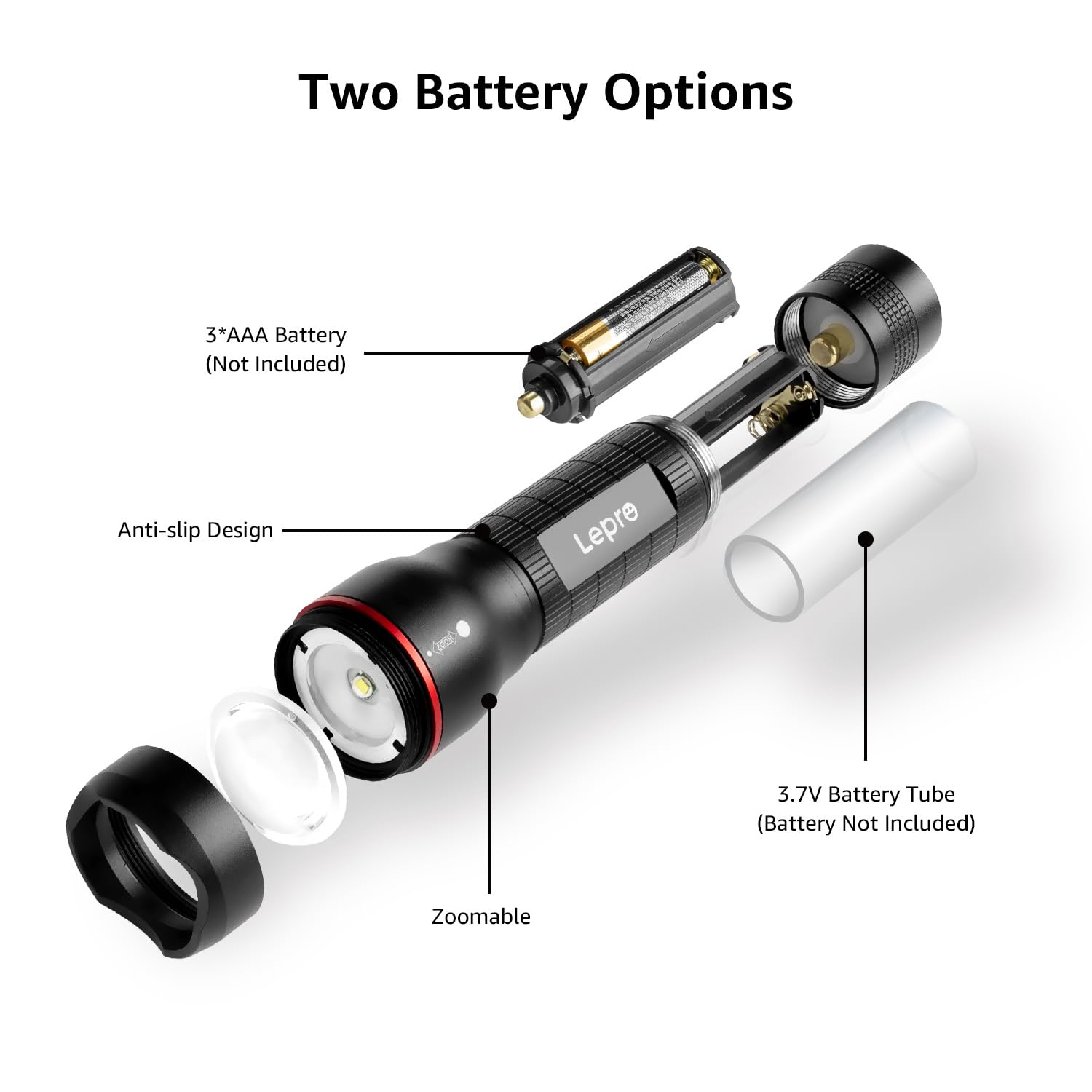 Lepro LED Flashlights LE2000 High Lumen, 5 Lighting Modes, Zoomable, Waterproof, Pocket Size Flashlight for Outdoor, Emergency, Camping Gear, Powered by AAA Battery, 2 Pack