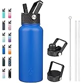 BJPKPK Insulated Water Bottles with Straw Lid, 32oz Metal Large Water Bottle with 3 Lids, Reusable Leak Proof BPA Free Thermo, Stainless Steel Tumblers for Sports, Gym, Travel-Sapphire