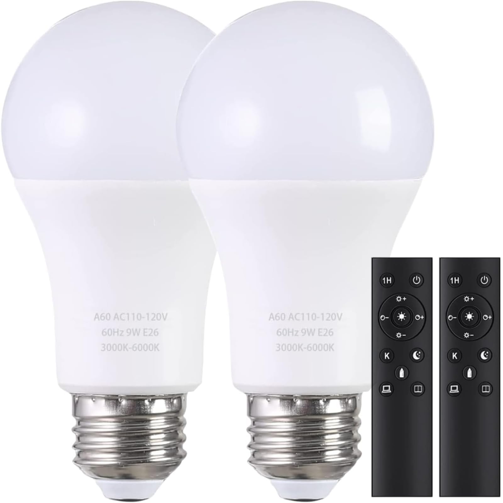 Photo 1 of MXhme A19 LED Light Bulbs with Remote Control, 800LM 9W, 60W Equivalent LED Bulbs,Stepless Dimmable 3000K-6000K,E26 Base,CRI 80+,2.4GHz,25000+ Hours Lifespan,Light Bulb for Home Decor,2Bulb&2Remote