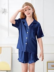 Umeyda Girls Satin Silky Collar V Neck Ruffle Short