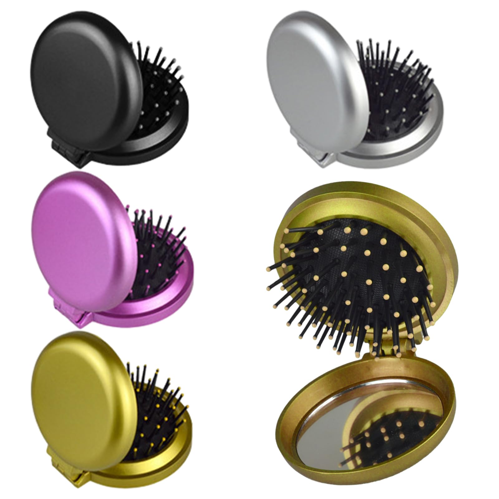 4 Pcs Round Foldable Hair Brush with Mirror, Mini Hair Brush Travel Kids Curly Hair Products Pocket Hair Massage Comb Compact for Women Girls Travel Sports (4 Color)