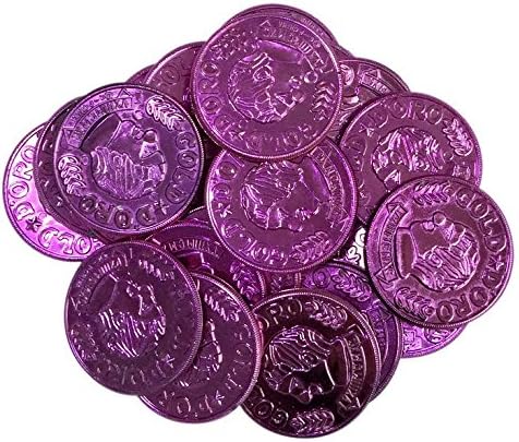Fashion color plastic imitation Pirates gold COINS Chip toys Halloween Cosplay stage Game show props Christmas performance decor birthday gift (purple,50pcs)