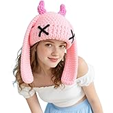Knit Beanie Hats Cute Bunny Long Ears Funny Hat Winter Cap Warm Knit Rabbit Crochet Skull Cap Outdoor Slouchy Hat ski hat