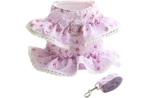 DORA BRIDAL Girl Dog Dress Harness Dog Valentines Outfit Dog Princess Birthday Party Dress Easy Walk Dog Harness and Leash Set for Puppy Doggie Small Medium Dogs Cats