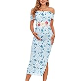 AISWI Maternity Mesh Split Dress Off The Shoulder Ruched Bodycon Pregnancy Dresses Baby Shower Photoshoot, Without Belt