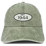 Trendy Apparel Shop Established 1944 Embroidered 76th Birthday Gift Pigment Dyed Washed Cotton Cap - Olive
