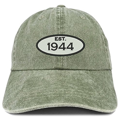 Trendy Apparel Shop Established 1944 Embroidered 76th Birthday Gift Pigment Dyed Washed Cotton Cap - Olive