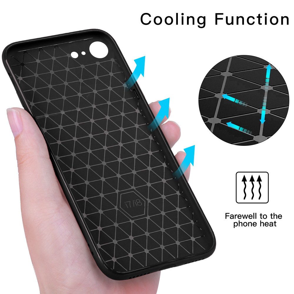 iPhone 8 Case, iPhone 7 Case, JASBON Soft TPU Brushed Carbon Fiber Phone Case Ultra Thin Breathable Cover Shockproof Protective Case for Apple iPhone 8/7-Black