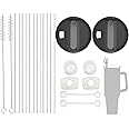 40oz Stanley Cup Accessories Set,Including 2pcs Replacement Lid Fit Stanley 40 Oz Tumbler,Tumbler Lids For Stanley Cup 2.0,H2.0 Silicone Spill Proof Stopper 3 Set and 6 Pcs Long Reusable Straw (Black)