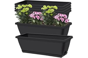 SKEWO 17 Inches 6 Pack Window Box Planter, with Drainage Tray Vegetable Flower Herb Planters, Rectangle Plastic Windowsill Planters for Outdoor Indoor Plants, for Windowsill, Patio, Garden, Home Decor