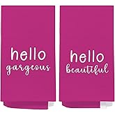 SPBL&L Hot Pink Hand Towels,Pink Kitchen Set of 2 Towels,Hello Gorgeous Hand Towels,Hello Gorgeous Kitchen Set,Makeup Decor,16x24 Inch