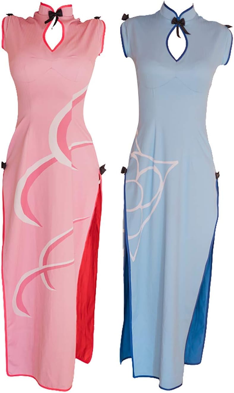 Amazon Com Anime Ram Rem Cosplay Costume Blue Red Cheongsam Costume Dress Outfit Halloween Clothing