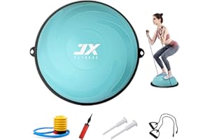 JX FITNESS 58cm Balance Half Ball Trainer, Stability Exercise Yoga Half Ball with Resistance Bands & Pump - Improve Core and Ab Strength with Full Body Home Gym Workouts Or Fitness Training