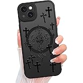 KANGHAR Magnetic Case for iPhone 15 [Compatible with MagSafe] Aesthetic Cross Jesus Christian Design for Women Girls Men, Soft TPU Bumper Hard Back Translucent Matte Shockproof Cover - Black