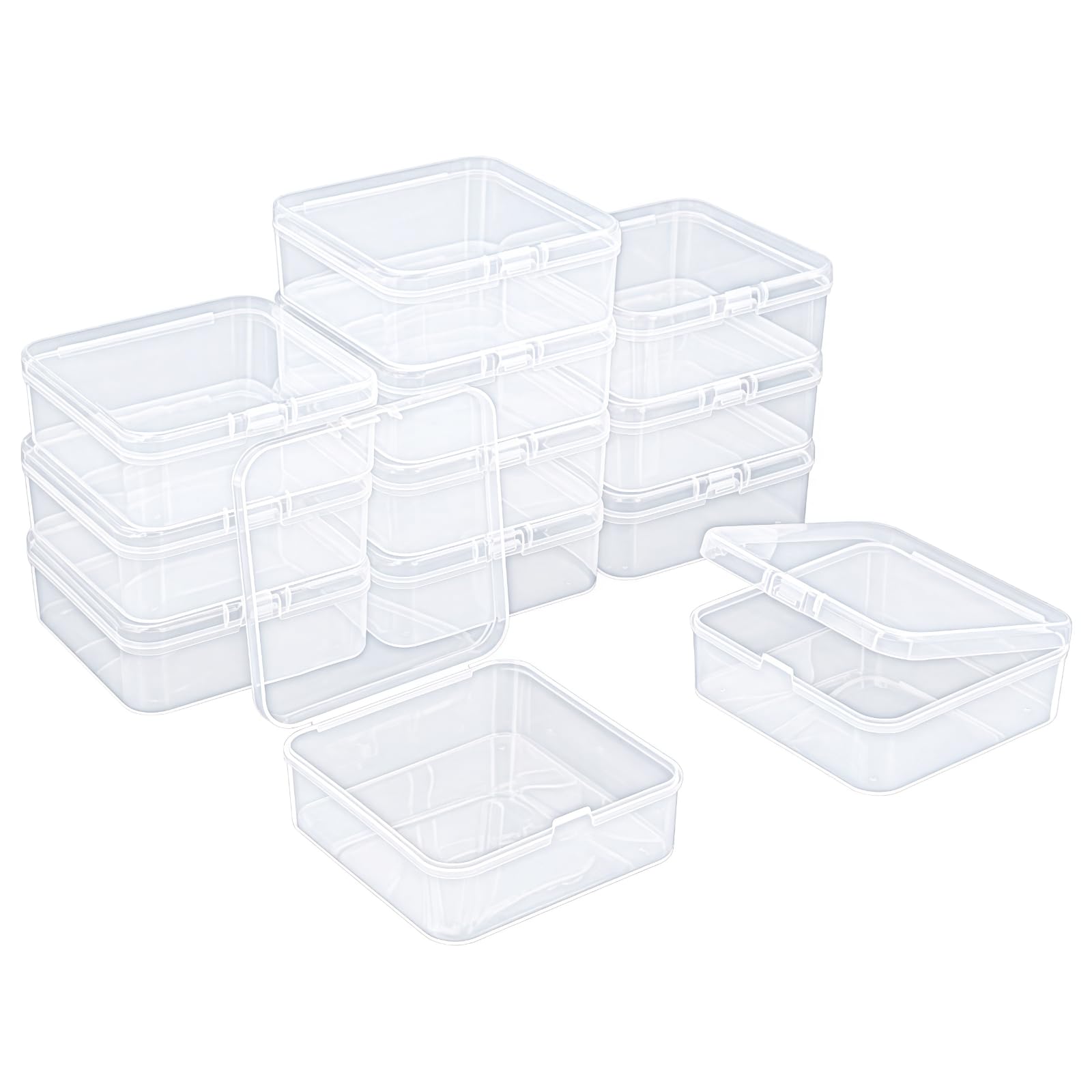 Goodma 12 Pieces Square Empty Mini Clear Plastic Organizer Storage Box Containers with Hinged Lids for Small Items and Other Craft Projects (95 x 95 x 35 mm)