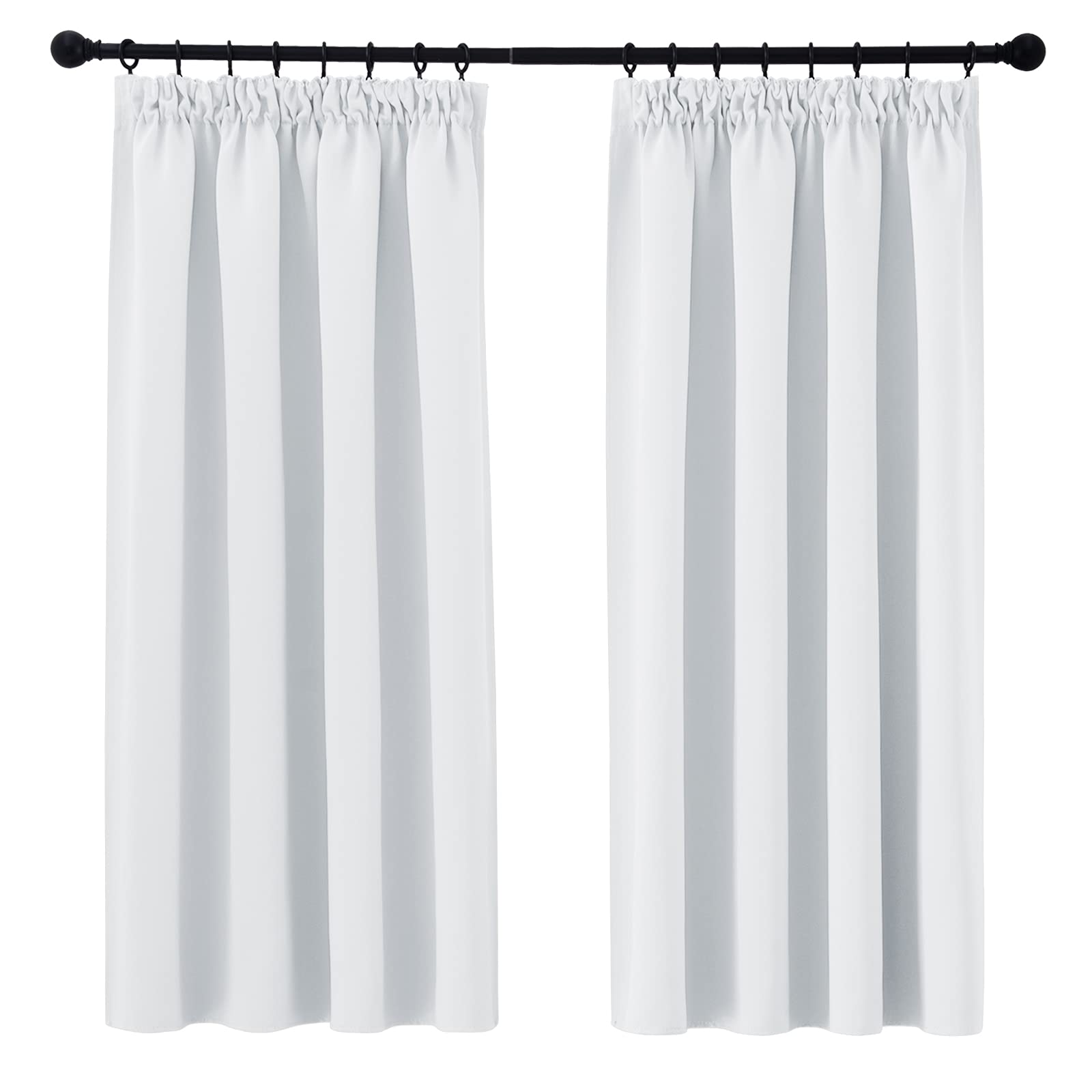 PONY DANCE White Blackout Curtains for Bedroom - Short Pencil Pleat, 54" Drop, Room Darkening, Pleated with Hooks for Track, 1 Pair, W46 X L54, Greyish White — image 1