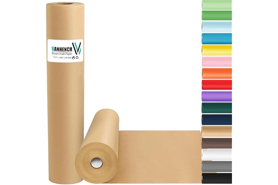 Vanhench Brown Wrapping Paper Roll, Craft Kraft Packing Paper 17.5"x 1200"(100') for Birthday Gift Bulletin Board Arts Bouquet Flower Table Covering Poster Moving Supplies 70GSM 50LB
