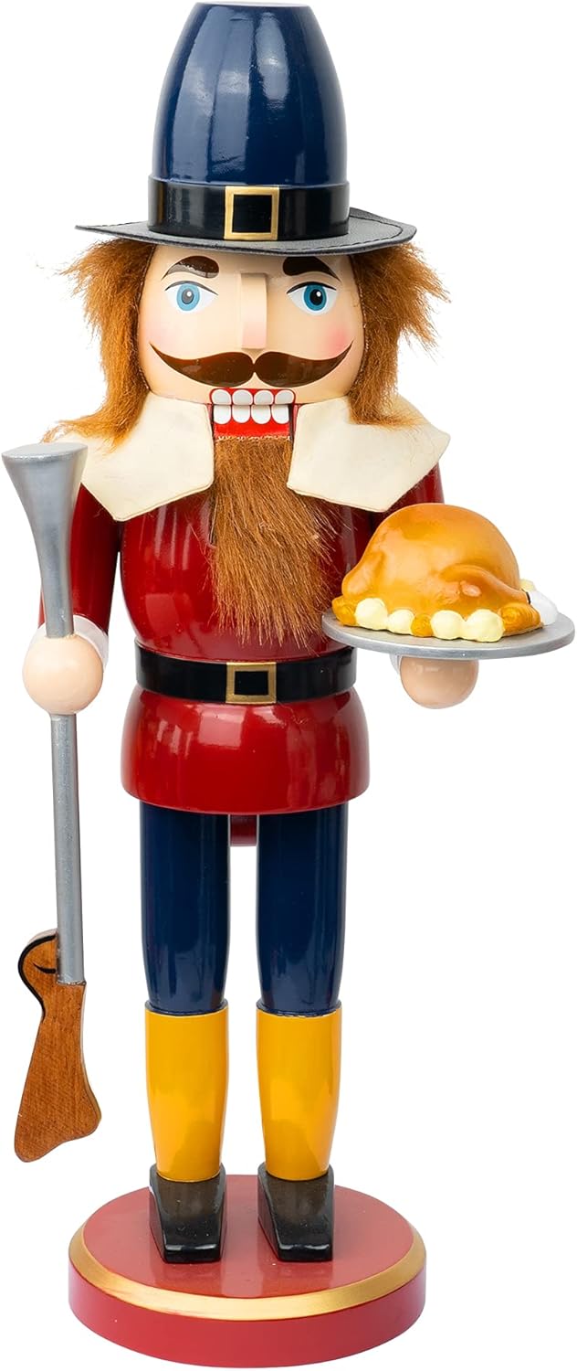 Nutcrackers - FUNPENY 14 inch Halloween Fall Decorations, Wooden Soldier Nutcracker Figures Hold Turkey, Collectible Ornament for Table Desktop Fireplace Fall Home Thanksgiving Christmas Decor