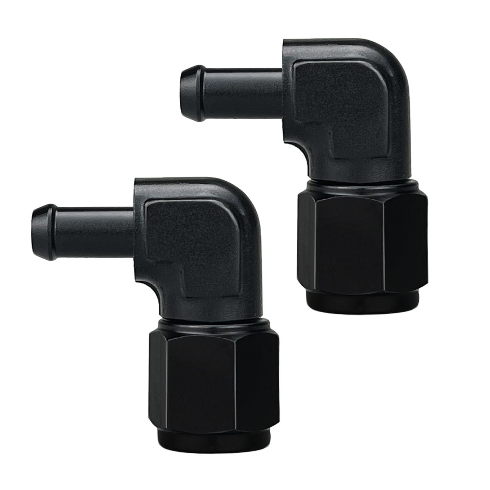 Photo 1 of 10AN Female to 3/8 Barb 90 Degree Hose Fitting Adapter Swivel Aluminum Black, Pack of 2