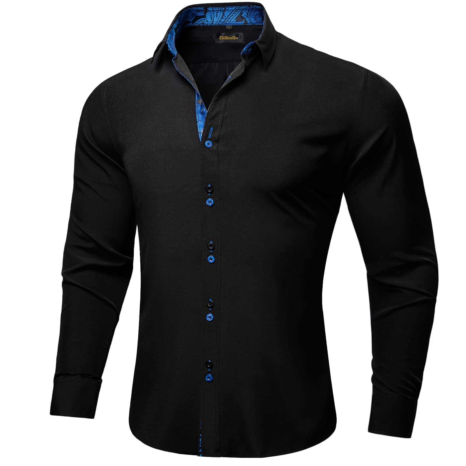 DiBanGu Men's Dress Shirt Long Sleeve Casual Button Down Shirts Regular Fit Inner Contrast Shirt for Business Party
