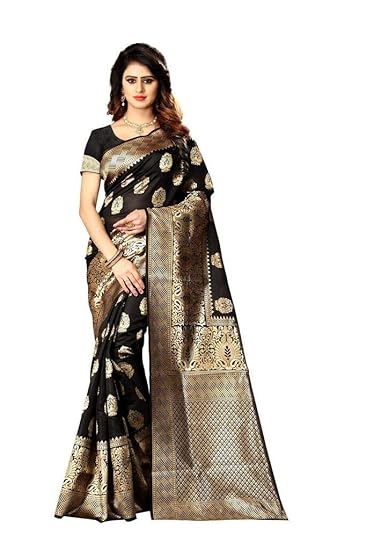 Shoppershopee Kanjivaram Banarasi Silk Saree (Pari-20_Black)