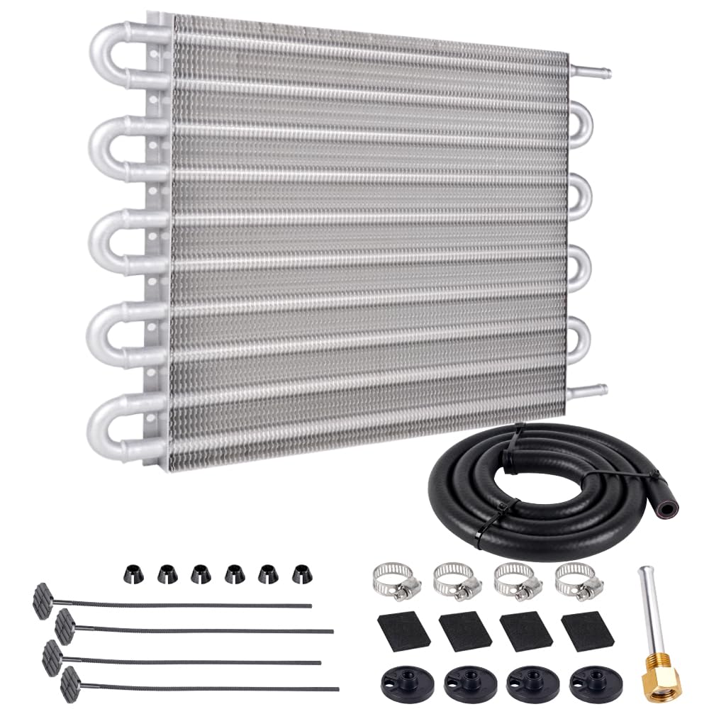 Photo 1 of BARTOO Universal 5/16" Transmission Oil Cooler Kit, Aluminium alloy 10 Pass Tube and Fin Oil Cooler Kit (Sliver)