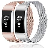 GEAK Fitbit Charge 2 Bands Metal,Milanese Loop Stainless Steel Replacement Accessories Magnetic Metal Small Bands for Fitbit Charge2 Silver and Rose gold