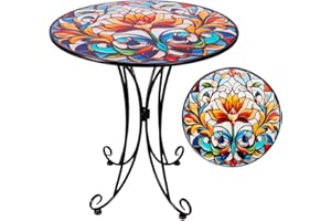 VEWOGIFT Outdoor Side Table, Mosaic Round Accent Table, Metal Indoor Small End Tables, 18" Plant Stand Tables for Patio Balco