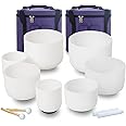 KVKA 7-12 inch 432hz Crystal Singing Bowls Set of 7 pcs for Yoga Sound Healing with 2pcs Travel Carrying Case,Rubber Mallets,(7-12inch, 432hz)