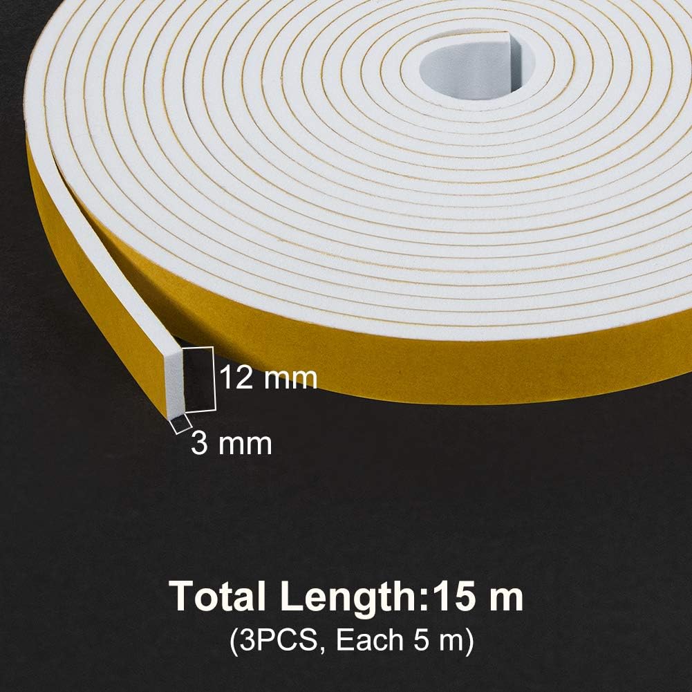 fowong Draft Excluder for Doors 3 Rolls 12mm(W) x 3mm(T) High Density Foam Tape - Image 3