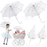 Zansens 2 White Lace Embroidery Umbrella for Girls,Wedding Umbrellas,White Craft Parasol for Bridal Party,Pet Decoration Umbrella,For Wedding Decoration, Flower Girl,vintage photo shoot props