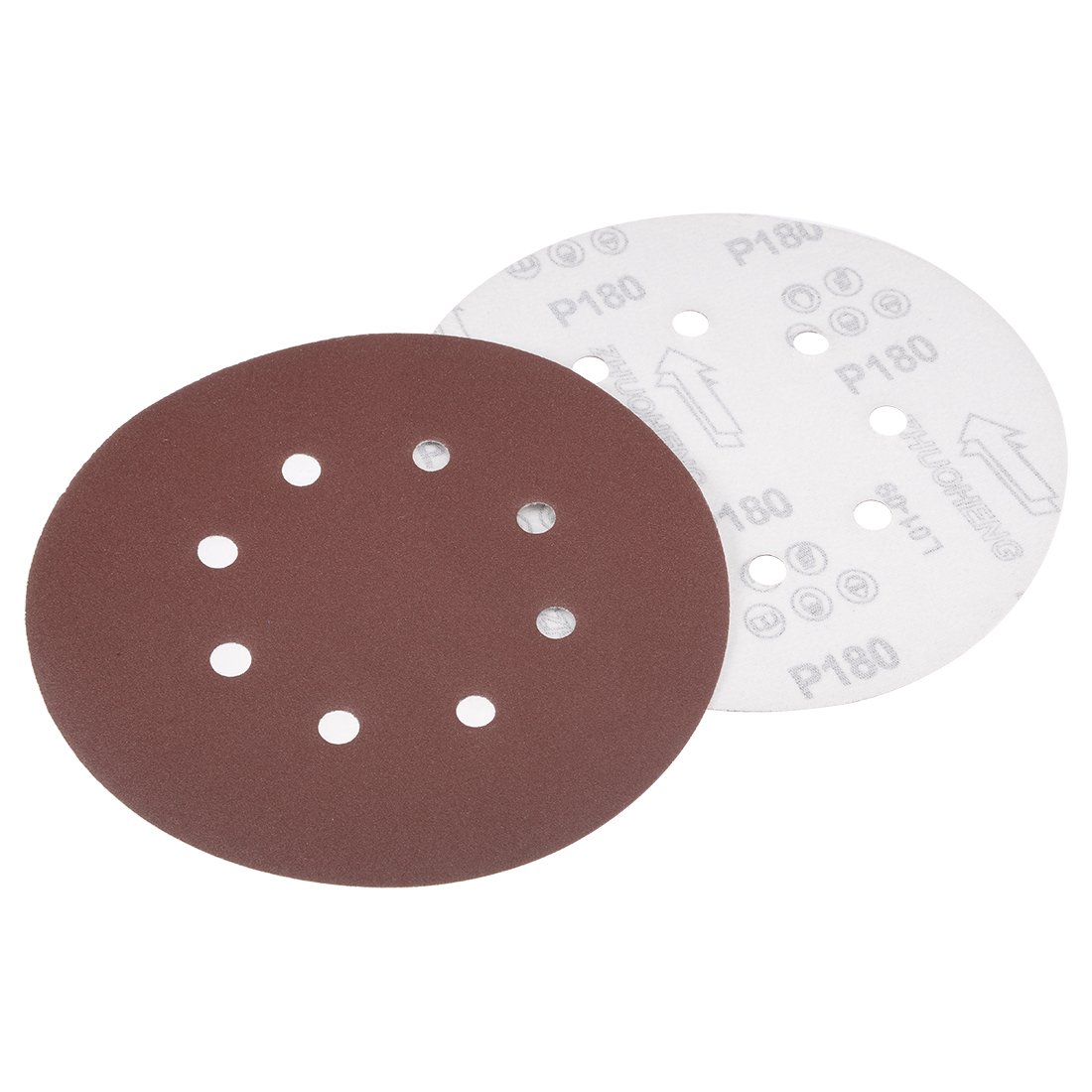 sourcingmap 10Pcs 7 inch 8 Hole Hook and Loop Sanding Disc 180 Grit Flocking Sandpaper Random Orbital Sander Paper